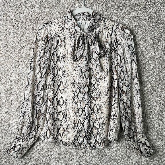 Joie Top Women’s XS Snake Print Long Balloon Sleeve Button Down with Tie Bow - Picture 1 of 6